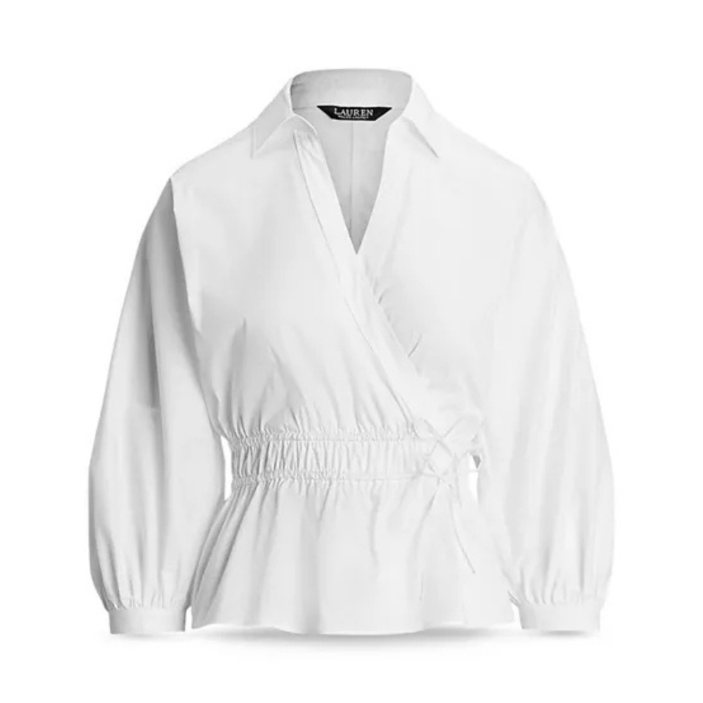 Ralph Lauren - Cotton-Blend Peplum Blouse - White - Medium - Picture 5 of 5